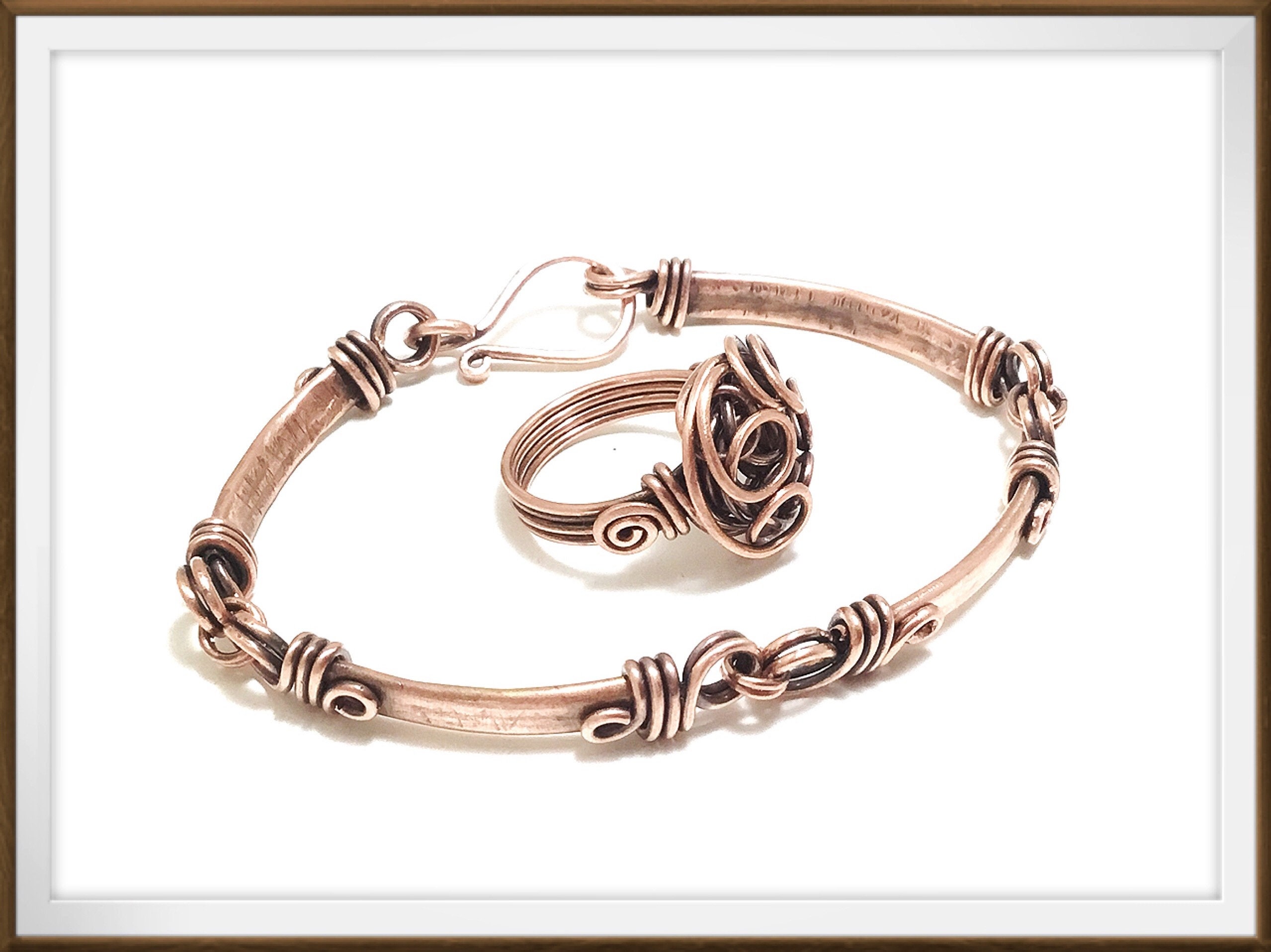 Pure Copper Wire Bracelet, Fantasy Wide Braid Like Wrapped Wire Bangle,  Braided Bracelet, Copper Handmade Bracelet, Recycled Wire Jewelry. 