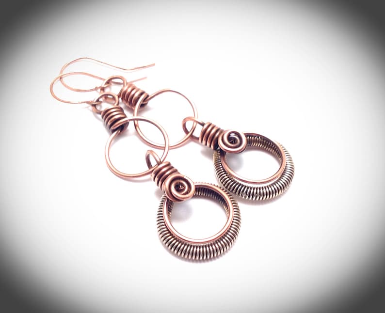 Double Copper Linked Hoop Earrings With Coiling by JCL Etsy