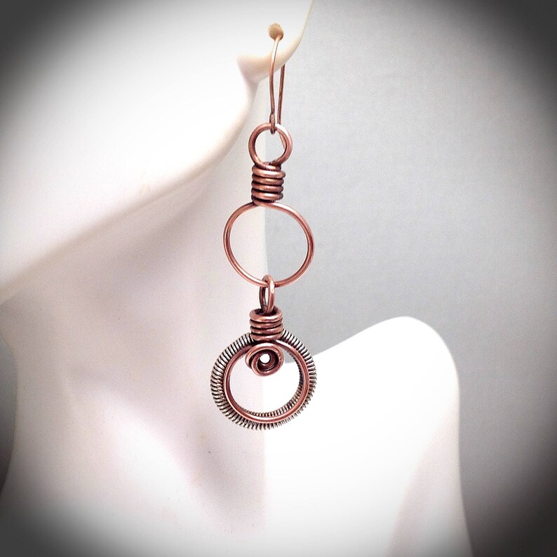 Double Copper Linked Hoop Earrings With Coiling by JCL Etsy