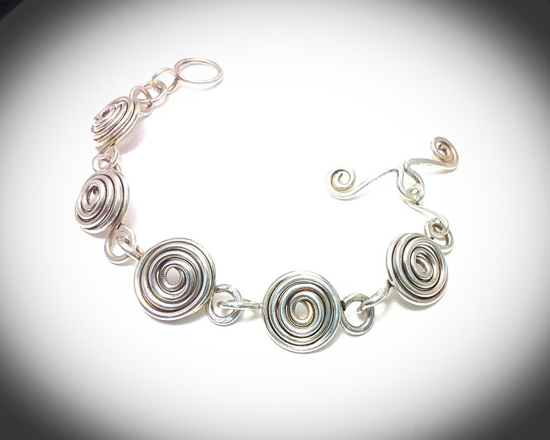 Wirewrapping. Silver Link Bracelet, Wire Jewelry. Large Silver Swirl ...