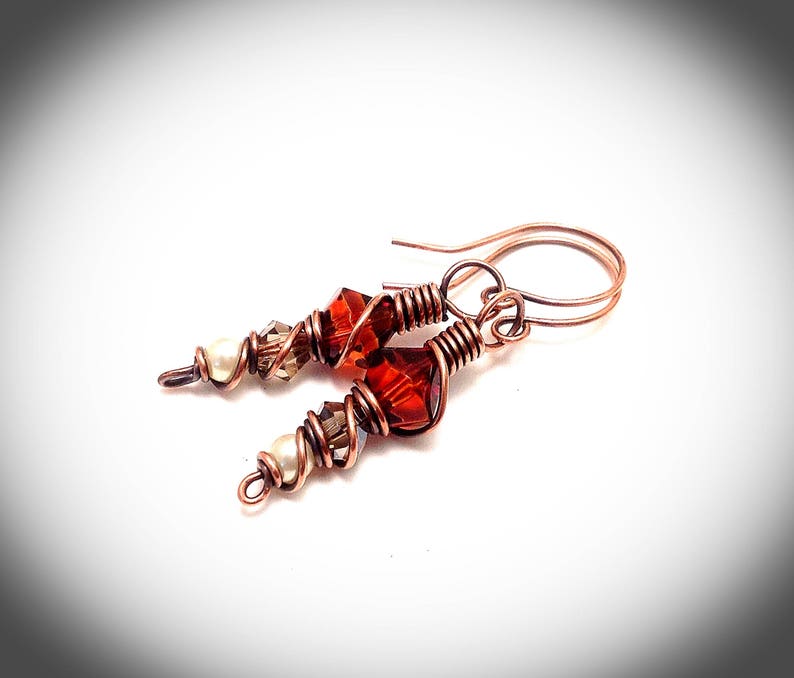 Copper Wire Earrings. Wire Wrapped Jewelry. Crystals and Etsy