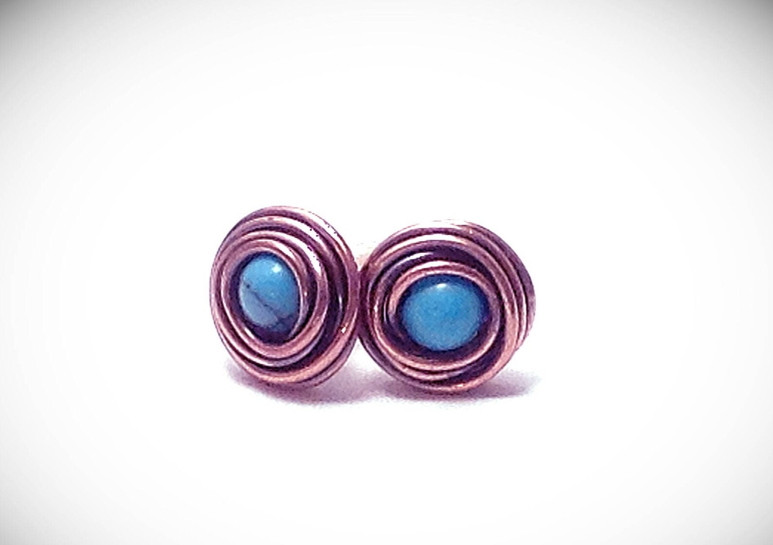 Post Earrings, Copper Wire Wrapped Stud Earrings With Lapis/turquoise