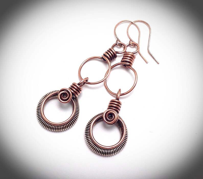 Double Copper Linked Hoop Earrings With Coiling by JCL Etsy