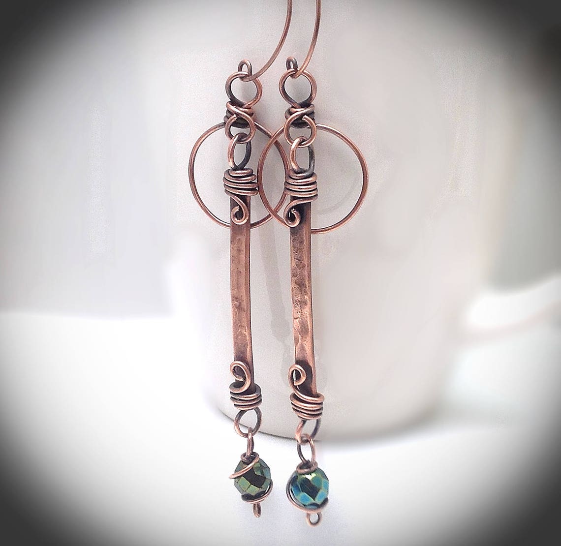 Wire wrapped jewelry. Hanging earrings. Copper jewelry. Etsy