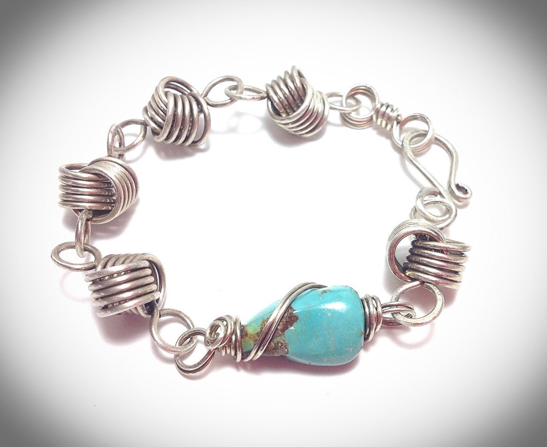 Celtic Knots and Genuine Turquoise Linked Bracelet in Sterling Silver ...