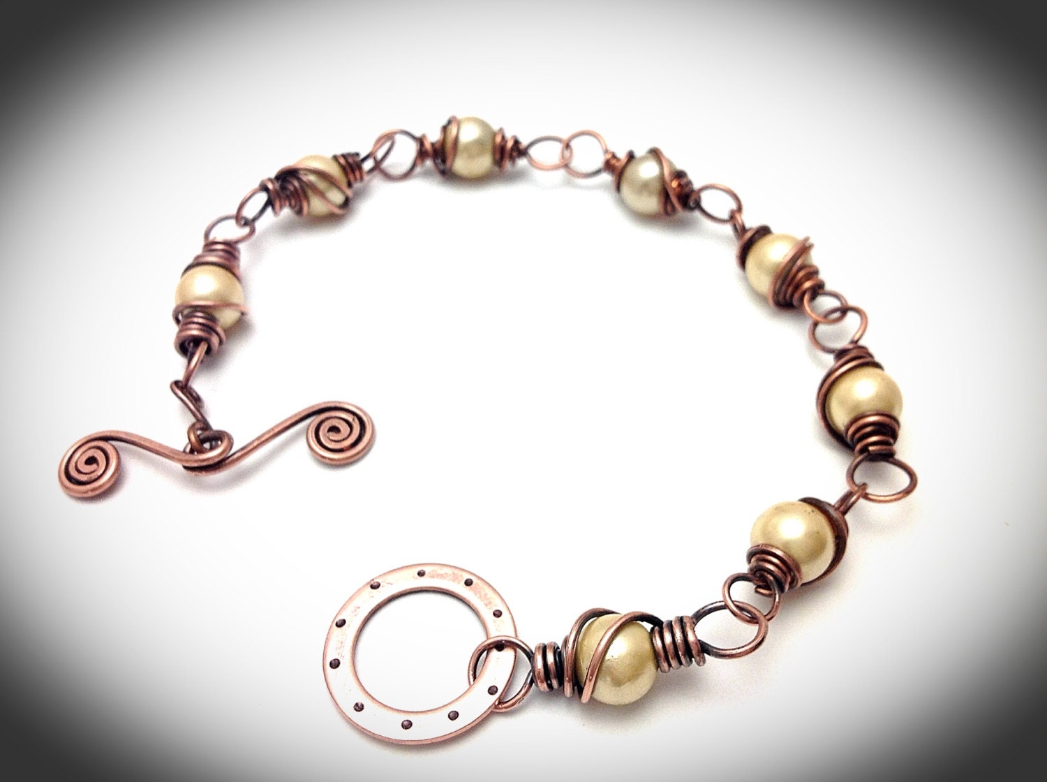 Wire Wrapped Bracelet. Copper Jewelry . Wire Jewelry. Pearls and Copper ...