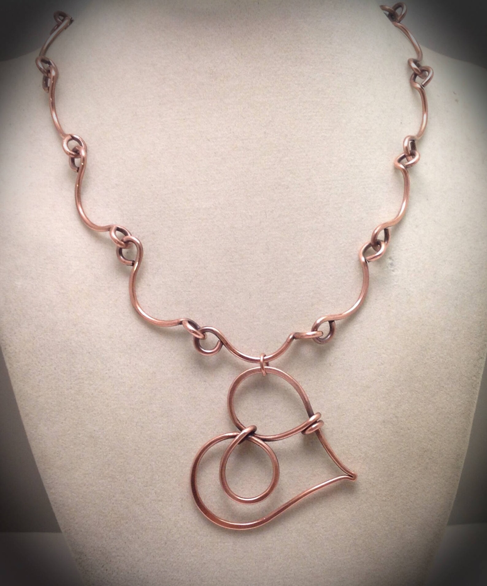 Copper Wire Wrapped Heart Pendant W/chain Wire Jewelry Etsy