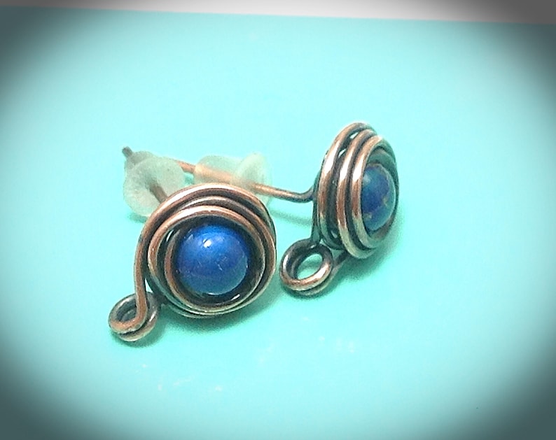 Wire Earrings. Post/stud Earring. Copper Wire Jewelry. Mood Stone