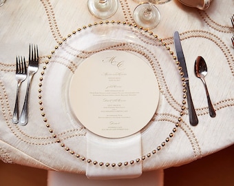 Set of 50 Round Menus - 8 inch Round Wedding Menu Card for Charger
