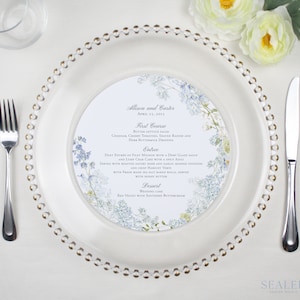 Elegant Set of 50 Round Menus for Wedding Chargers - 8 inch Wedding Menu Cards