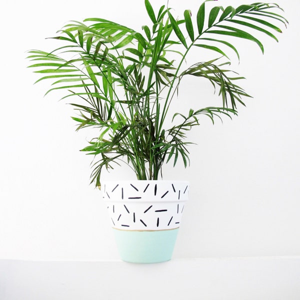 Hand Painted Mint Dash Plant Pot - 15cm