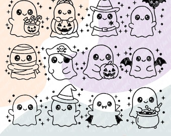 Kawaii Halloween Ghost Clipart – 12 Spooky SVG Designs