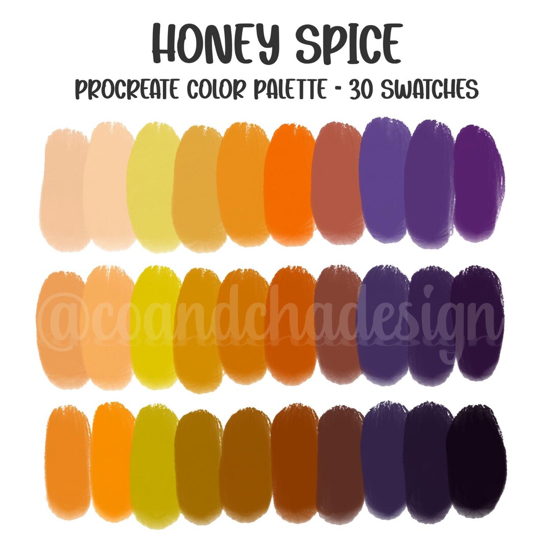 Honey Spice - Procreate Color Palette: 30 Swatches, HEX Codes, Digital ...