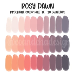 Rosy Dawn – paleta kolorów Procreate: 30 próbek, kody HEX, wersja cyfrowa