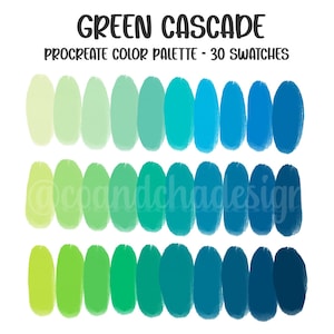Cascada Verde - Paleta de Colores Procreate: 30 Muestras, Códigos HEX, Descarga Digital
