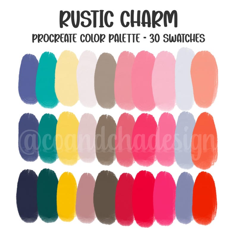 Rustic Color Phex Code Rustic Charm - Procreate Color Palette: 30 Swatches, HEX Codes, Digital ...