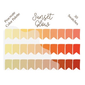 Sunset glow color palette, Procreate color palette, HEX codes