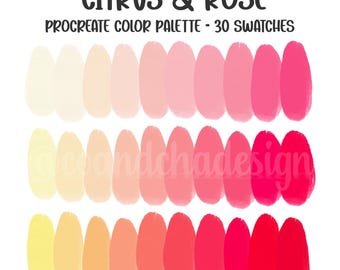 Citrus & Rosé - Procreate Color Palette: 30 Swatches, HEX Codes, Digital Download