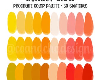 Sunset Glow - Procreate Color Palette: 30 Swatches, HEX Codes, Digital Download