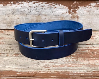 Cintura in pelle Horween - Cavalier Chromexcel blu navy - 1-1/2" 1,5" - Fibbia in ottone massiccio