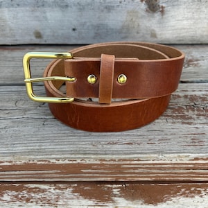 Horween Natural Dublin Leather Belt - SECONDS - 1-1/2&quot; 1.5&quot; - Solid Brass Buckle