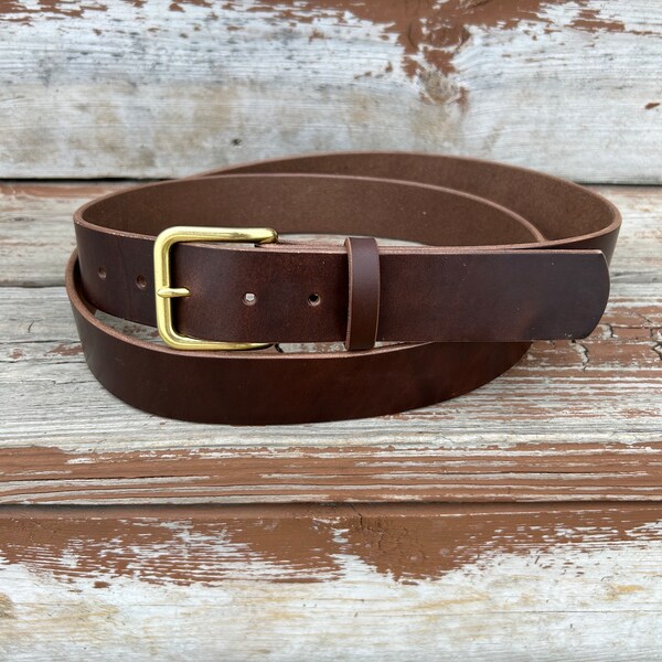 Horween Chromexcel Leather Belt - SECONDS/BLEMISHED - 1-1/2" 1.5" - Solid Brass Buckle - Natural Color 8 Burgundy Brown Navy Blue Black