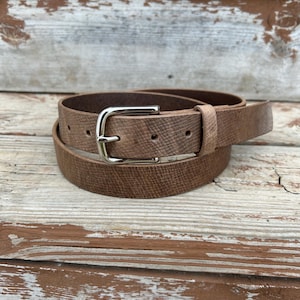 Horween Hatch Grain Leather Belt - Natural Chromexcel - 30mm - Nickel (Solid Brass Core) Buckle