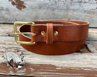 Wickett & Craig Buck Brown Harness Leather Belt - 1-1/2" 1.5" - Solid Brass Buckle - Full Grain, High Character