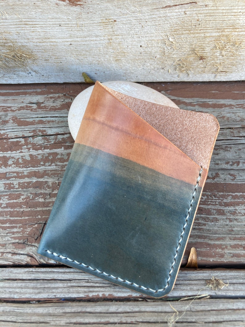 Lone Oak Card Wallet  Indigo Gradient Dye  Italian Veg Tan image 1