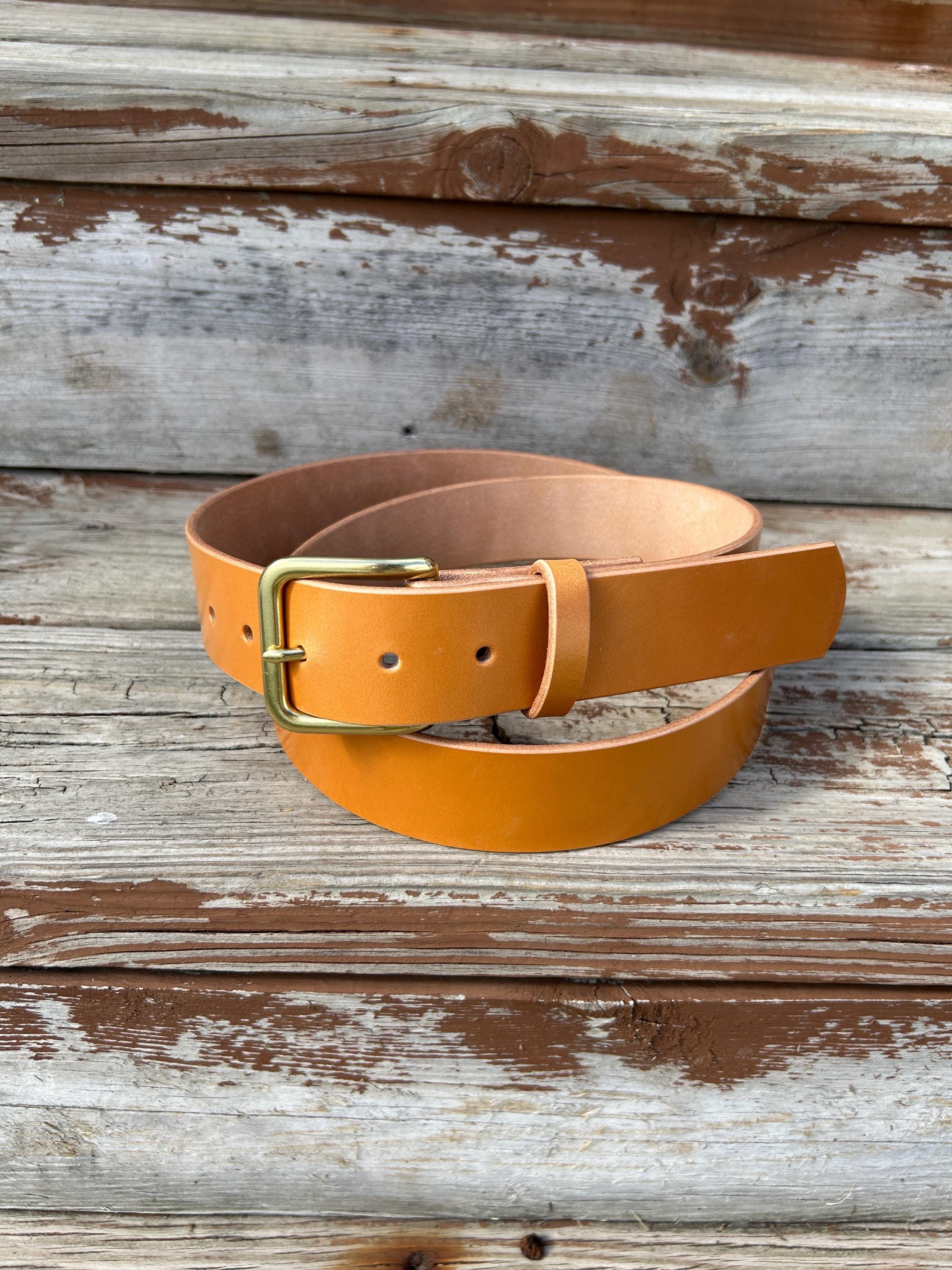 English Bridle Leather OMEGA Medium Belt Brown Gold Buckle Designer Camel Tan Marshall Belt - Tan Bridle — English Leather Works main image 2