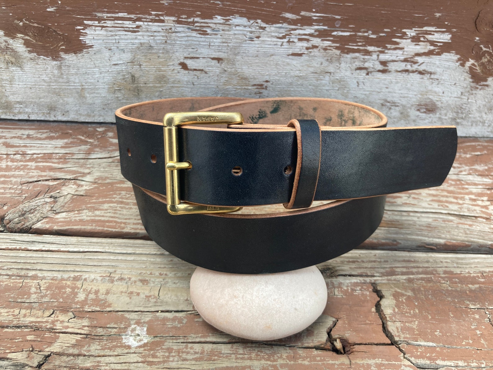 Horween Black Horsehide Leather Belt Japanese Solid Brass | Etsy