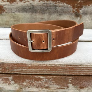 Horween ナチュラル ダブリン レザー ベルト - マット シルバー 日本製バックル - 1-1/2" 1.5" - ソリッド ブラス バックル