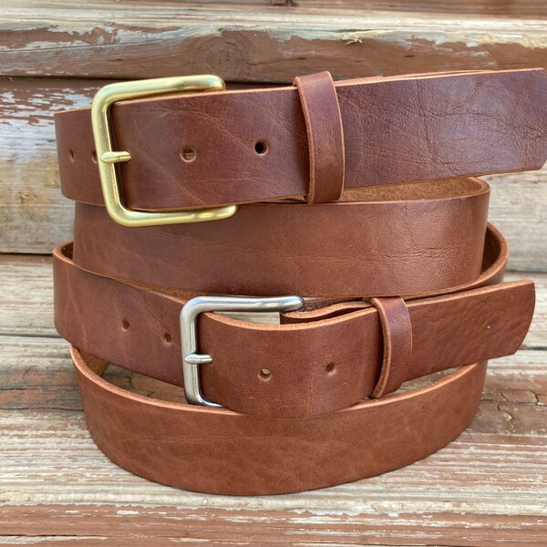 Italian Leather Belt - La Perla Azzurra Country - Brass or Matte Nickel Buckle - 1.5” 1-1/2” wide