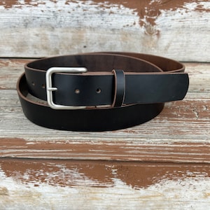Horween Leather Belt - Black Chromexcel - 1-1/2&quot; 1.5&quot; - Solid Brass Buckle