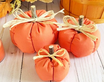 Orange Fabric Pumpkins Handmade, Halloween Decorations , Rustic Fall Decor, Farmhouse Decor, Fall Centerpiece Décor, RoyalCrownHandmade