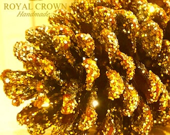 Large Glitter Pine cones, Pine Cone Decor, Gold Christmas Ornaments, Large Pinecones, Gold Christmas Decorations, Pinecone Ornaments
