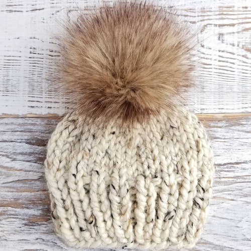 Baby Winter Hat Pom Pom Hat Chunky Knit Beanie Faux Fur Etsy