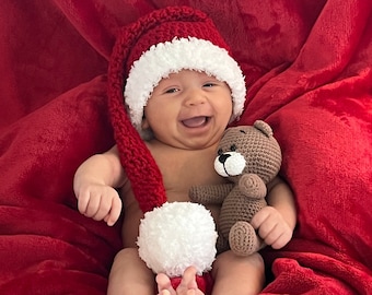 Baby Santa Hat, Newborn Santa Hat, Baby Christmas Hat, Baby First Christmas Hat, Crochet Santa Hat, Newborn photo prop, RoyalCrownHandmade