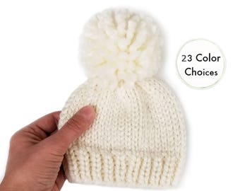 Gorro de alpaca con pompón tejido a mano: para bebés, niños pequeños y niños