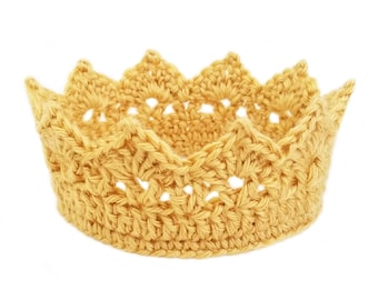 Gold Crochet Crown, Birthday Crown, Preemie Crowns, Newborn, Baby, Child, Teen, Adult sizes available, RoyalCrownHandmade