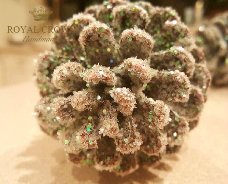 Glitter Pine Cones, Winter Wedding Decor, Pinecone Ornaments, Large Pine Cones, Pine Decor, Frosted Pine Cones, Pine cone decor image 4