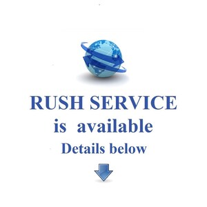 Pu&ograve; includere: Un globo terrestre blu con frecce che lo circondano, con il testo "RUSH SERVICE is available Details below" e una freccia blu verso il basso.