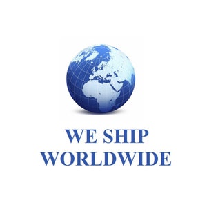 Pu&ograve; includere: Un globo terrestre blu con una mappa del mondo bianca, con il testo "WE SHIP WORLDWIDE" sotto.
