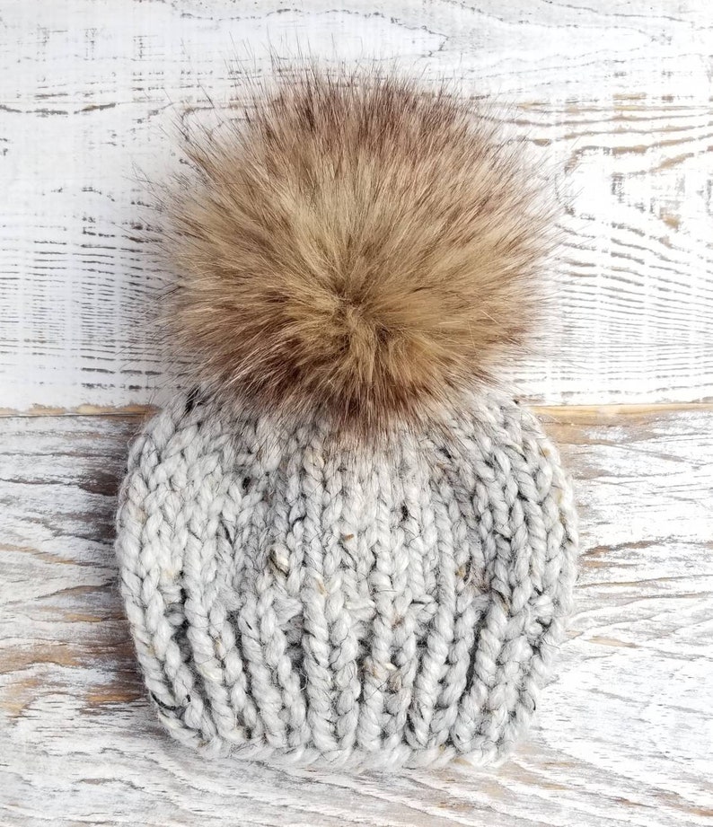 Baby Winter Hat Pom Pom Hat Chunky Knit Beanie Faux Fur Etsy