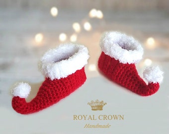 Baby Elf Slippers, Crochet Baby Booties, Red Elf Shoes, Elf Booties, Christmas Shoes, Newborn photo prop, Elf costume, RoyalCrownHandmade