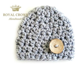 Baby Boy Hat, Newborn Winter Hat, Crochet Beanie Hat, Comin Home Outfit, Grey, Photo props, RoyalCrownHandmade