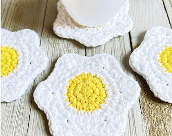 Fried Egg Coaster, No Sew Crochet Pattern, Sunny Side Up Egg, Farmhouse decor, Easy Crochet Pattern, Instant Digital Download Pattern PDF
