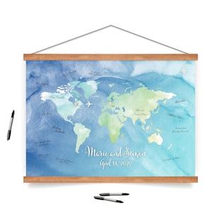 Hanging Canvas Guest Book Watercolor World Map or Custom State . Sign our Wedding Guest Book Destination Map . Ready to Hang Keepsake Decor