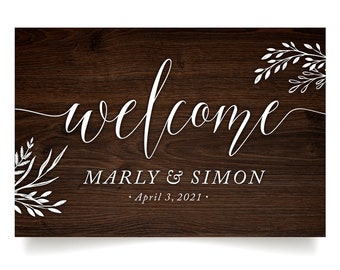 Olive Branch Garland Wood Welcome Sign & Easel . Laurel hoja corona blanca caligrafía . Diseño a todo color personalizado en madera de abedul de 3/8" manchada