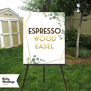 Canvas ESPRESSO Easel Acrylic Wood 66 inch Solid Wood Wedding Sign Easel Floor Stand Display Large Signs up to 30 x 40 Foam Board